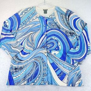 Ann Taylor Cardigan Sweater Silk Blend 60s Pinup Style Paisley Blue Size L